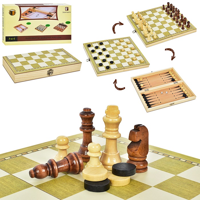Набір 3 в 1 дерев'яні. шашки/шахи/нарди TQ09172 оптом