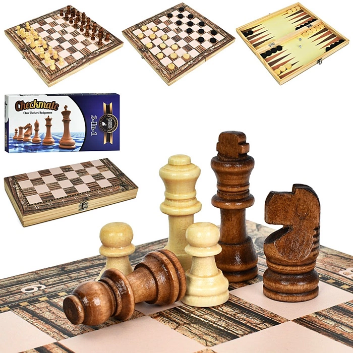 Набір 3 в 1 дерев'яні. шашки/шахи/нарди A0109 оптом